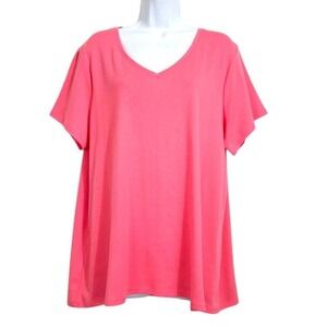 Croft Barrow Top‎ XXL 2XL Pink Cotton Short Sleeve V-Neck Classic Tee Casual